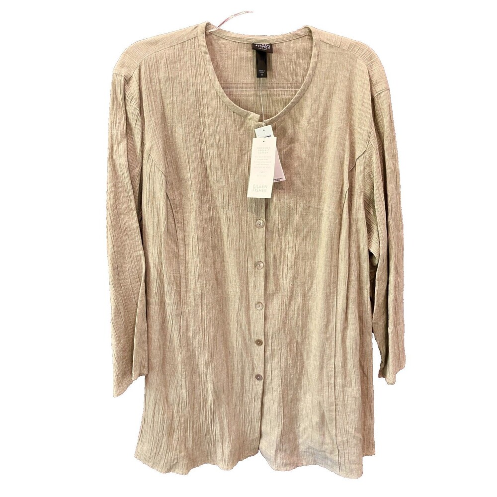 Eileen Fisher Women NEW 1X Tunic Round Neck Long Sleeve Cypress Cotton Woodside
